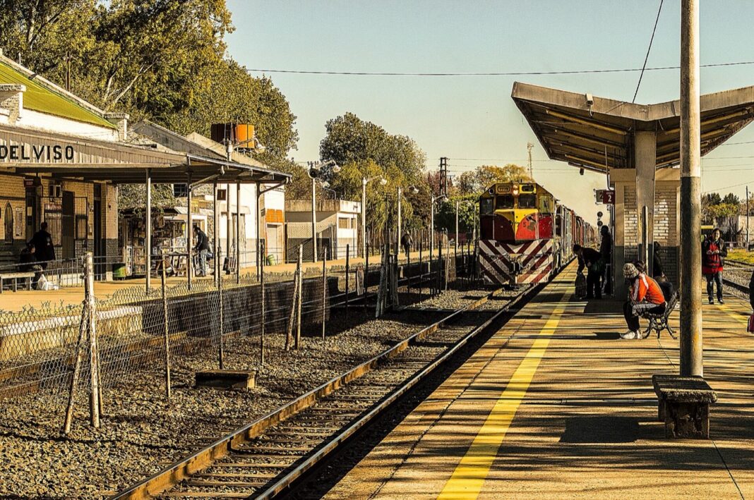 Tren de carga de Belgrano Cargas pasando por la estación Del Viso