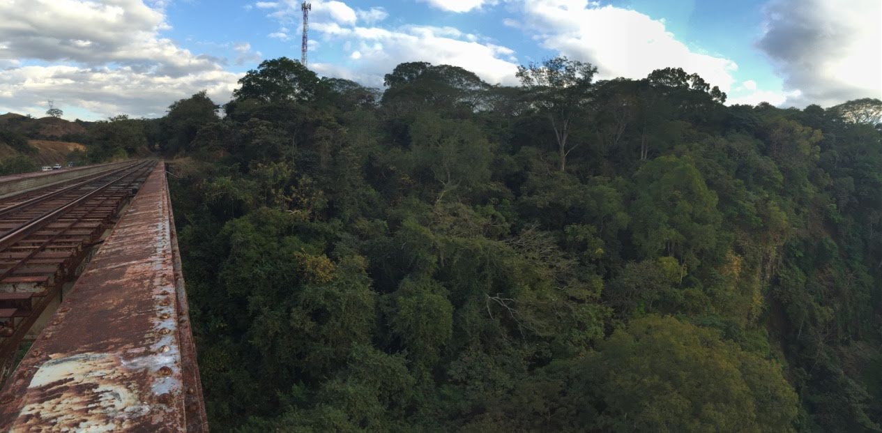 Vía férrea en desuso sobre un puente metálico cerca de Atenas, en la antigua línea al Pacífico de Costa Rica